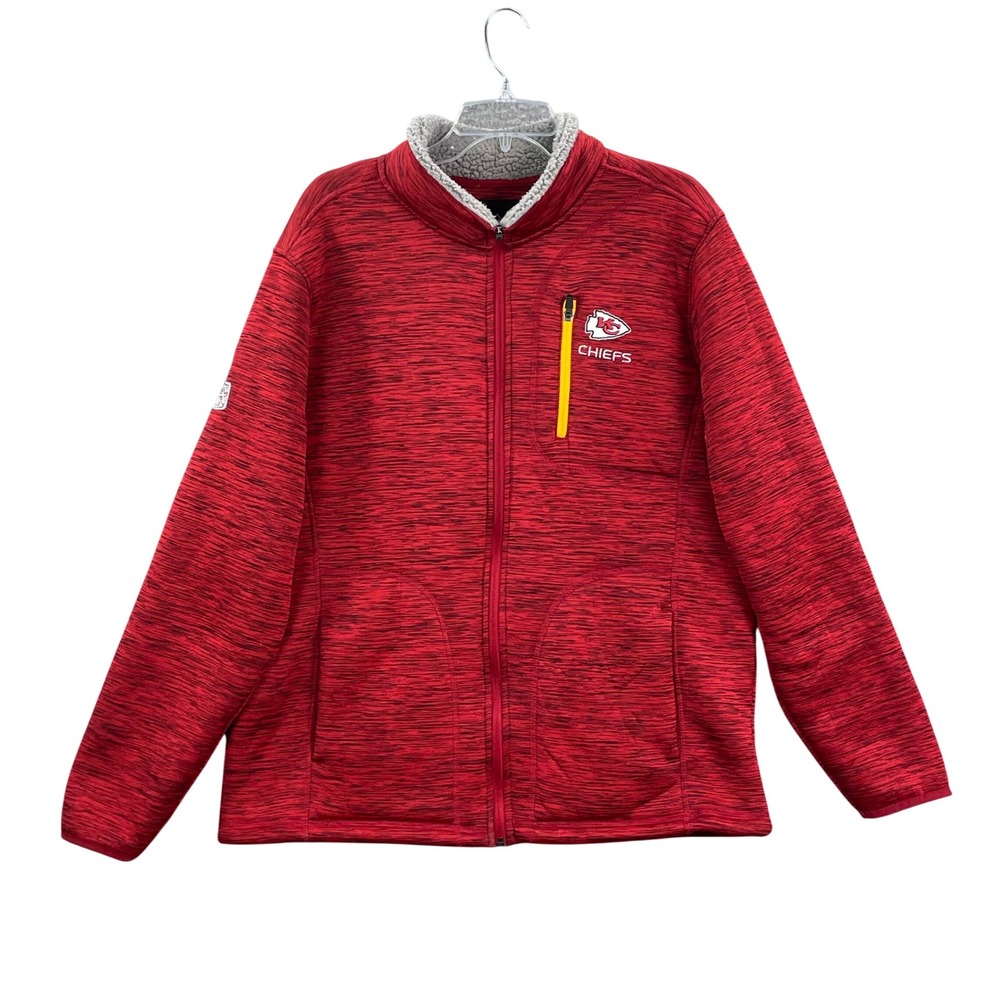 NFL Kansas City Chiefs Jacket Mens Large Red Space Dye Sherpa Lined Full Zip